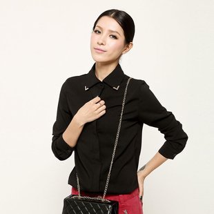 Free Shipping Women Sequined Lapel Collar Long Sleeve Blouse Shirts 8102