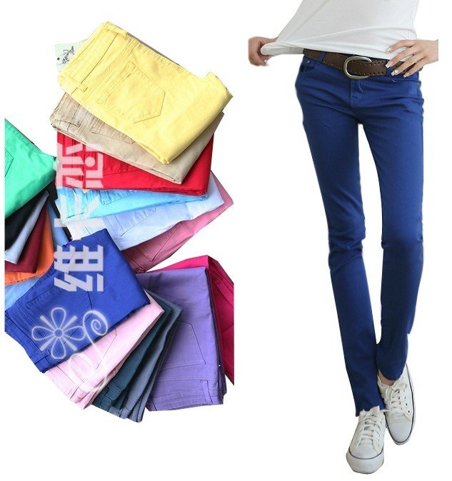 Free Shipping Women Sexy Candy Colors Pencil Pants Slim Fit Skinny Stretch Jeans Trousers