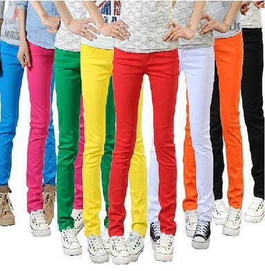 Free Shipping Women Sexy Candy Colors Pencil Pants Slim Fit Skinny Stretch Jeans Trousers Hot