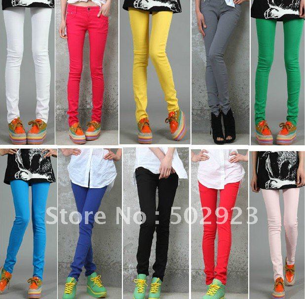 Free Shipping Women Sexy Candy Colors Pencil Pants Slim Fit Skinny Stretch Jeans Trousers Hot