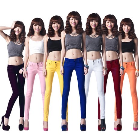 Free Shipping Women Sexy Candy Colors Pencil Pants Slim Fit Skinny Stretch Jeans Trousers Hot W099