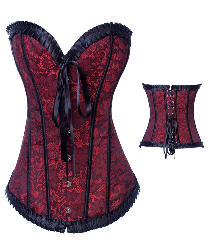 Free Shipping Women Sexy Corset Top For Women Mesh Floral Plus Size Sain Corset Bustier Red/Black/Purple Size S M L XL 2XL