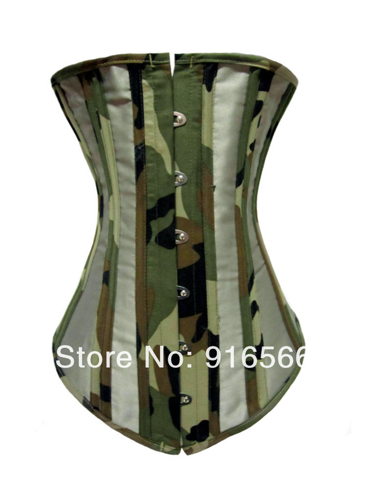 Free shipping Women Sexy Elegant Camouflage Underbust Corset with G-string Sexy Bustier S M L XL XXL 1066033913