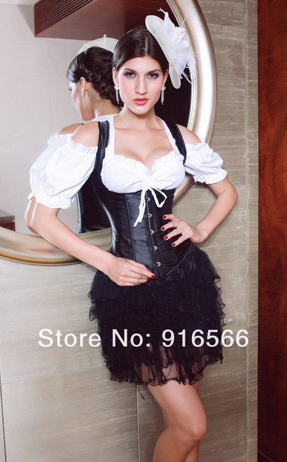 Free shipping Women Sexy Elegant Classical Black Satin Waistcoat Corset Sexy Bustier S M L XL XXL1066031209