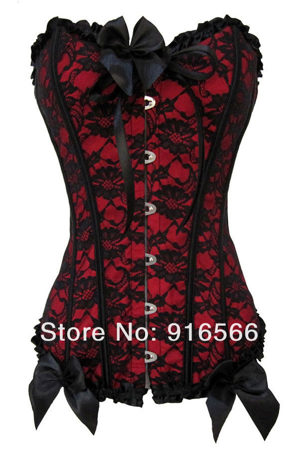 Free shipping Women Sexy Elegant Red Lace Burlesque Corset with G-string Sexy Bustier S M L XL XXL 1066033566