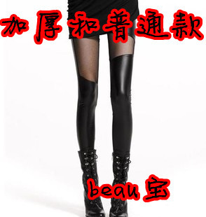 Free shipping women sexy gauze faux leather patchwork meat thickening leather pants