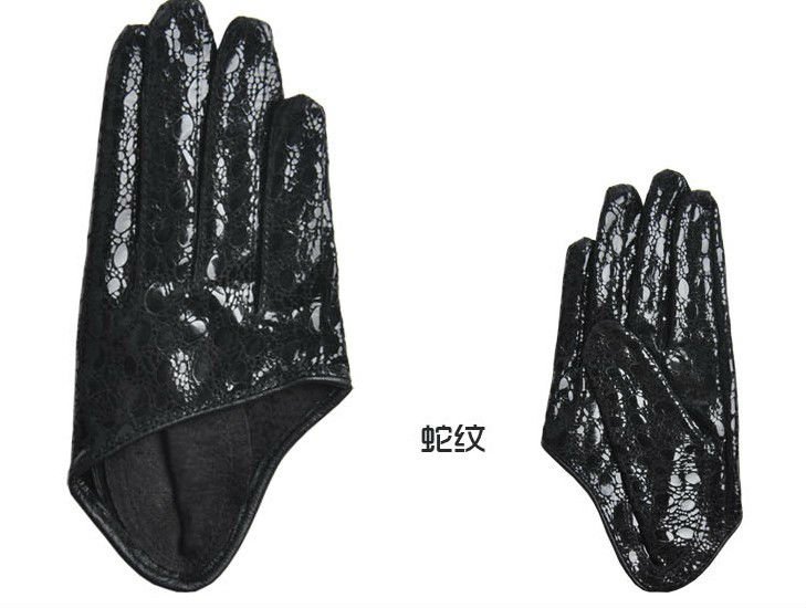 Free shipping/women'sGenuine Leather half-palm Real leather gloves /black&red&snake texture