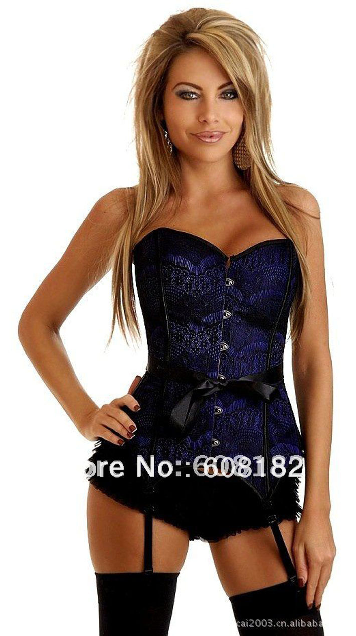 Free Shipping women shaper   satin  Sexy Lingerie casual corset  blue 1707