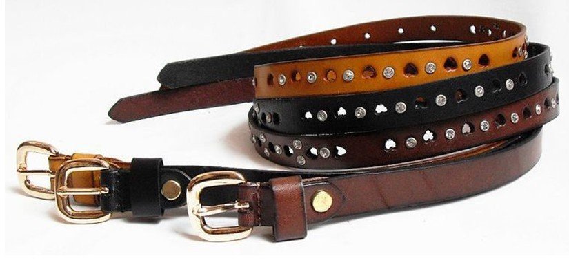 free shipping women skinny rhinestone belts for women, lady cow leather belts with alloy buckle