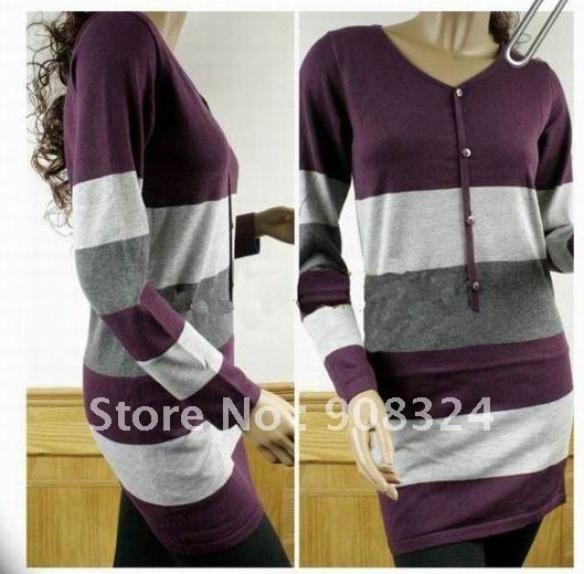 free shipping women Sweater autumn 100% knit medium-long V-neck t skirt sweater sports top 1pcs/lot sexy