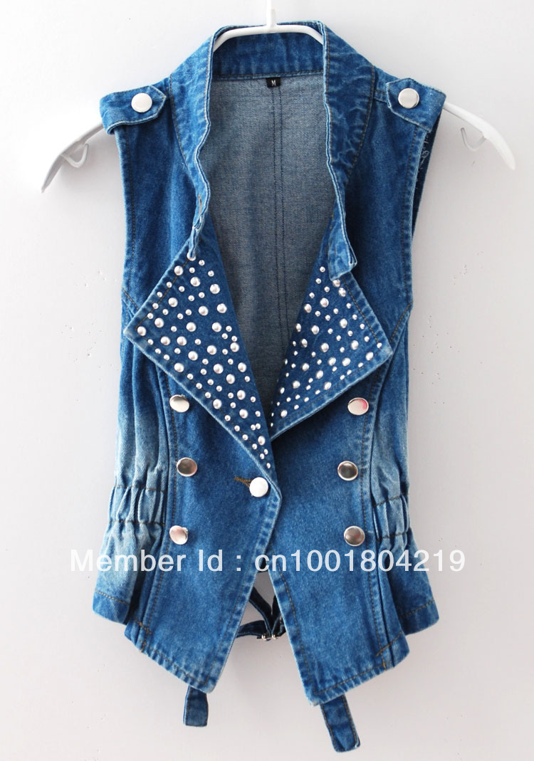 Free shipping women vest jeans windproof denim sleeveless jacket WF1001  DK BLUE colors Hot sale