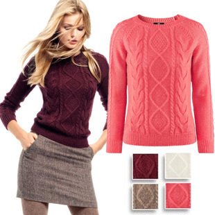 Free Shipping  women Vintage candy color sleeve knit twist sweater winter sweater