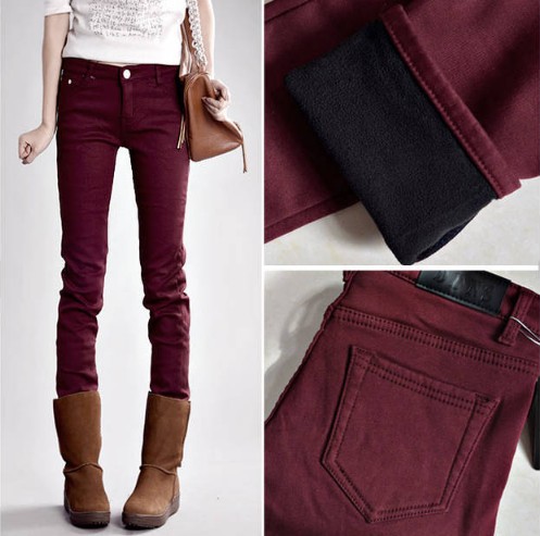 Free Shipping Women Warm Winter Candy Stretch Pencil Pants Jeans Trousers NO Fade 5 Colors 6 size