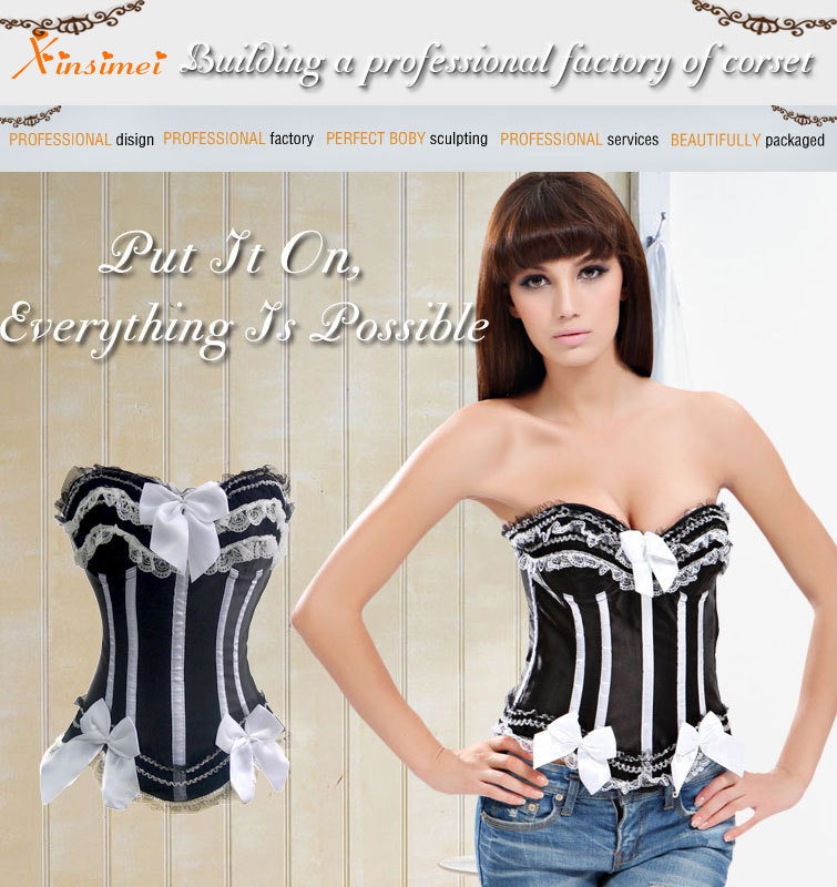 Free Shipping Women white and Black Strapless  Overbust Corset