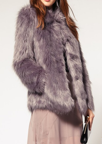 free shipping womens faux fur long purple coat