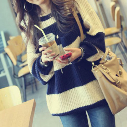 Free shipping  Womens High Quality Classic Loose Stripes Jumpers/Sweater WS24