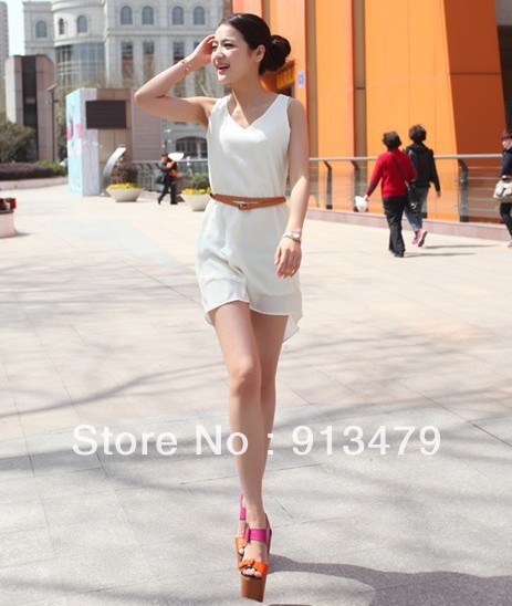 Free Shipping Womens Ladies Beige Chiffon Tank Top Sleeveless Minidress One Piece Skirt  S-L