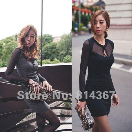 Free Shipping WOMENS MESH PATCHWORK BODYCON DRESS WF-0124