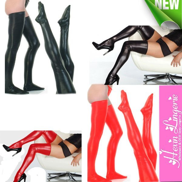 Free Shipping Womens New Arrivals Fashion Sexy Faux Leather Stockings Black / Red LB13077