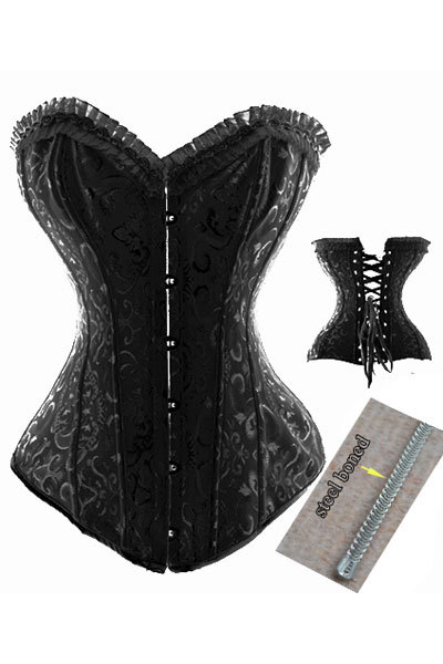 Free Shipping!! Womens' Sexy Black Vintage Floral Embroidered Steel Boning Bustiers And Corsets 4228Black