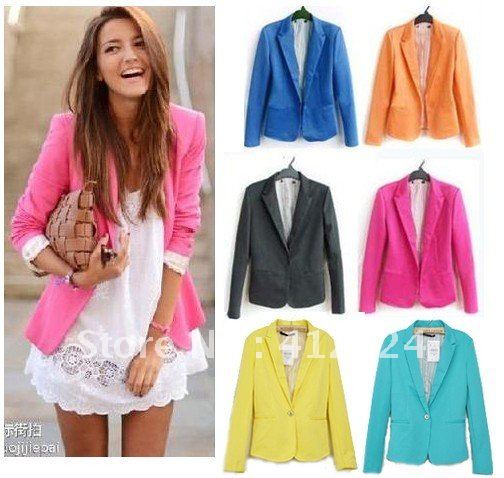 Free shipping Womens Tunic Foldable sleeve Blazer Jacket candy color lined striped Z suit one button shawl cardigan Coat