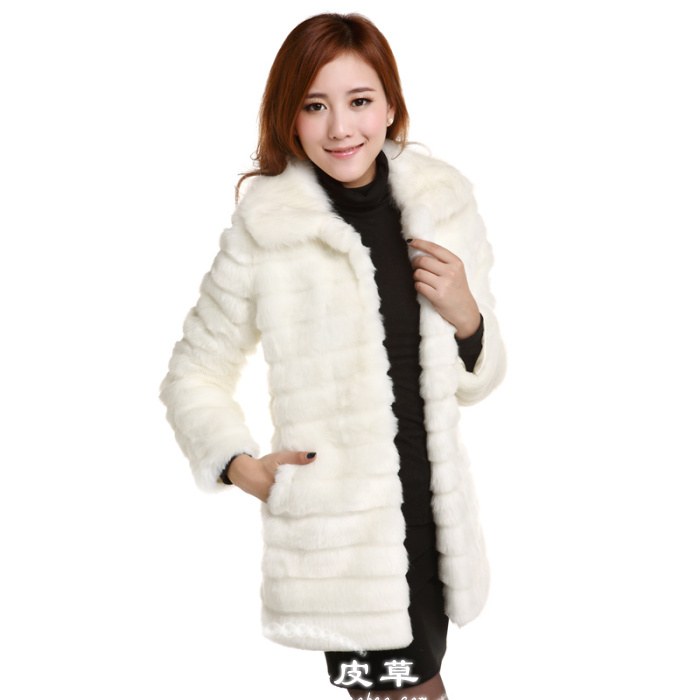 Free Shipping Wool fur coat female faux medium-long overcoat rex rabbit hair outerwear top