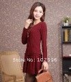 Free shipping  wool one-piece dress sweater women's long design low collar sweater dress slim basic cashmere sweater