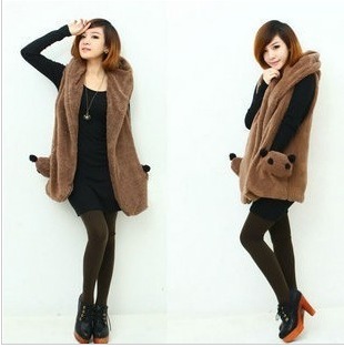 Free shipping  wool sweater vest female autumn and winter with a hood berber fleece vest  women's vests