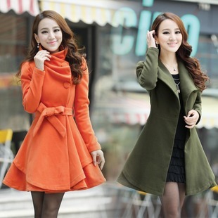 free shipping! Woolen outerwear slim long trench design woolen epaulette skirt wool coat