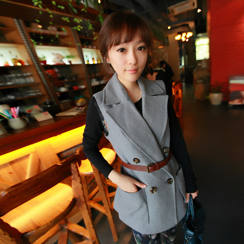 Free shipping Woolen vest fashion thick kaross solid color double breasted vest