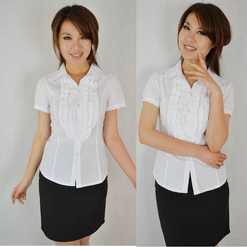 Free shipping Work wear women's shirt fashion short-sleeve shirt set slim corsage skirt