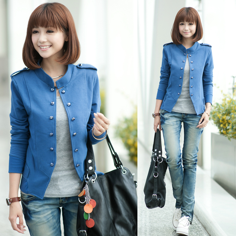 Free Shipping Wt323 2012 autumn double breasted slim solid color military wind long-sleeve SX