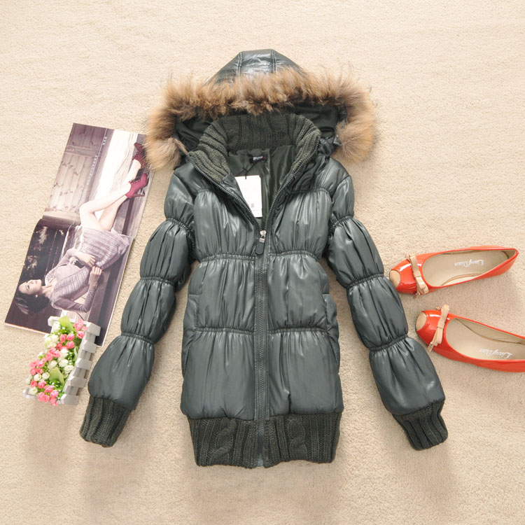 Free Shipping, Y-61 2013 female knitted fashion hooded slim pleated puff sleeve wadded jacket cotton-padded jacket 0.56