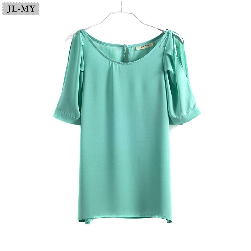 free shipping Y014 summer solid color puff sleeve button strapless chiffon shirt short-sleeve T-shirt women's top