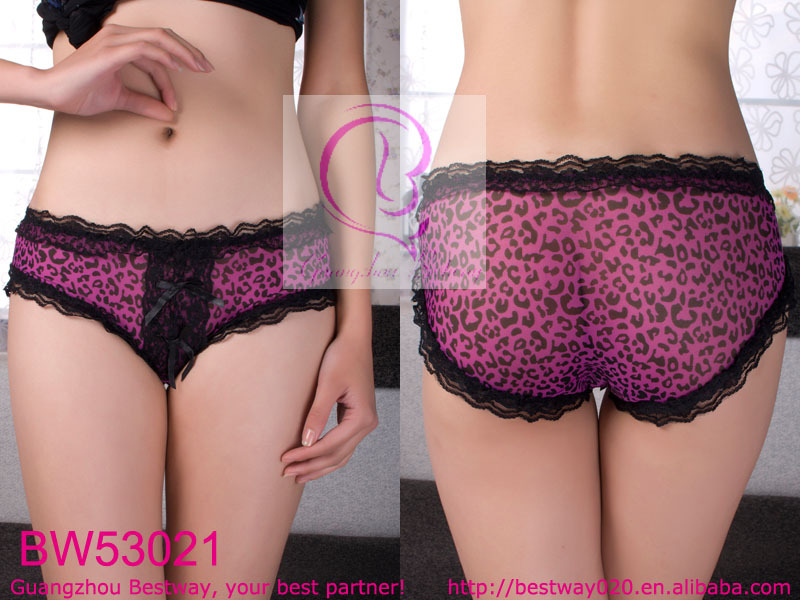 Free shipping Young ladies wearing transparent under panty printing leopard and florals wth lace and bow 10-pack assorted color