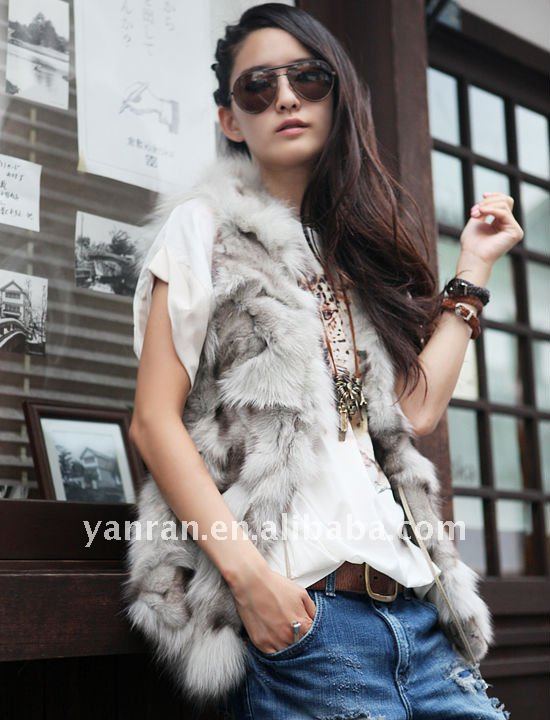 Free shipping YR-155 Korean style Natural color blue fox fur waistcoat ~Wholesale/Customize/OEM