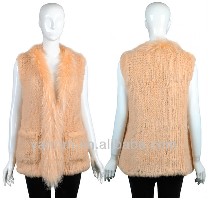 Free shipping YR-252-A Ladies Rabbit Knitted with Raccoon dog fur vest~wholesale~retail