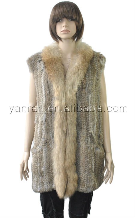 Free shipping YR-252 womens real rabbit raccoon dog knitted fur vest~wholesale~retail~OEM~Customized