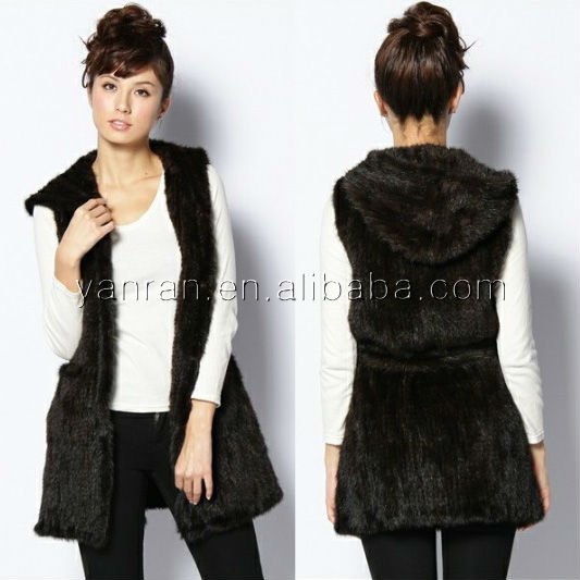 Free shipping YR-282 High quality ladies Mink tail knitted fur vest hoodie ~wholesale~retail~OEM