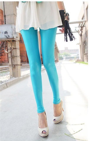 free shipping Z fashion candy color glossy low-waist tight-fitting white faux leather legging pants fashion