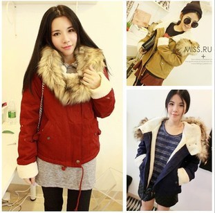 Free Shipping  z98 popper ultralarge lacing thick hat fur collar berber fleece outerwear wadded jacket dress wholesale