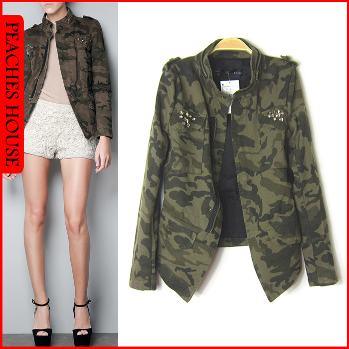 Free Shipping, Za 12 autumn new arrival fashion handsome Camouflage diamond epaulette irregular sweep short jacket female