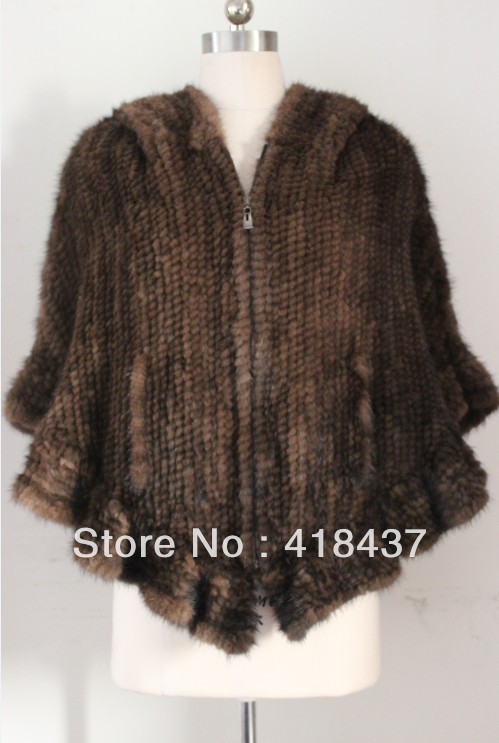 Free Shipping ZDFURS knitted mink fur cape mink fur poncho mink tail fur shawl 2 colors OEM