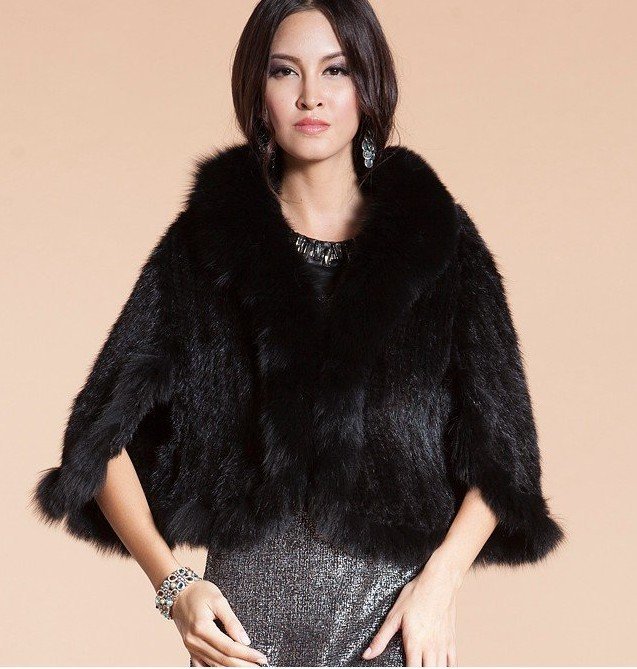 Free Shipping ZDFURS knitted mink fur shawl bat-style cape outerwear fox fur bordered mink fur coat female