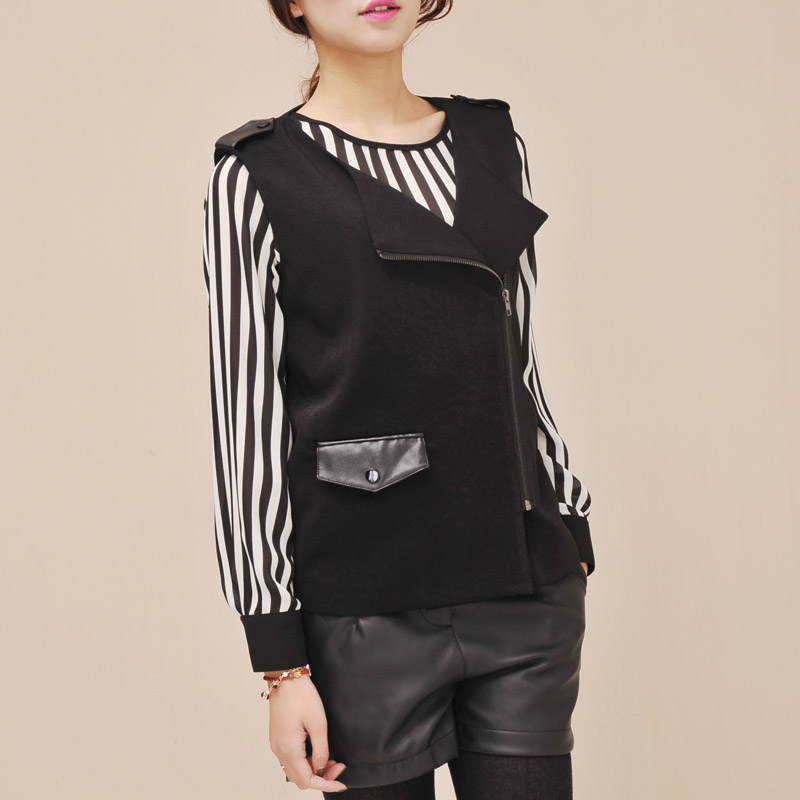 Free shipping Zz 2013 spring women's fashion oblique zipper motorcycle leather vest female