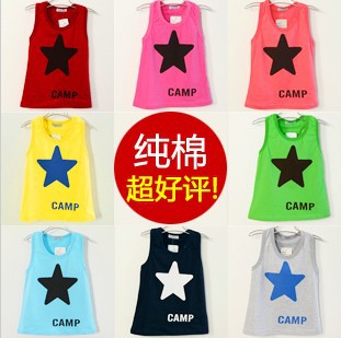 Free shipping2013 summer Korean version of the new baby pentagram knitted T-shirts Vests Kids size:100_140cm