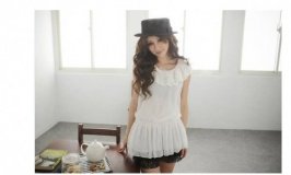 Free ShippingLovely Chiffon Sleeveless Lace-collar Woman's Blouse White