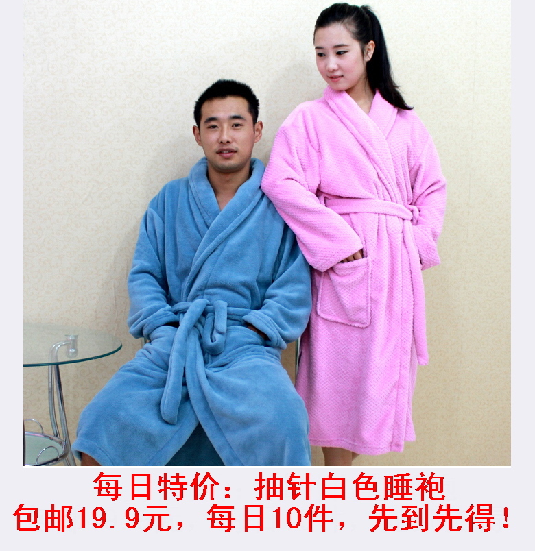 Free ShippingWinter lovers male Women coral fleece robe bathrobes sleepwear thickening lengthen