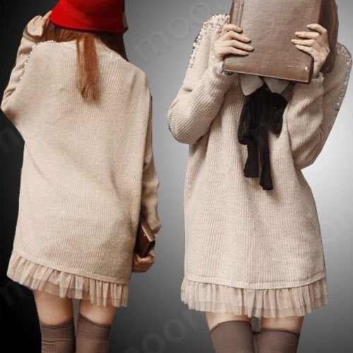 FREE SHIPPNG christmas shoulders pearl winter V-neck Spell gauze sexy sweater for women e0849