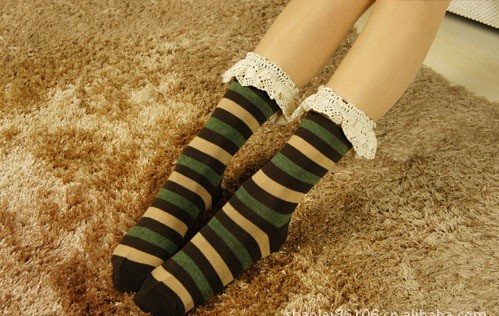 Free shippng! Korean and Japen style striped retro socks,cotton and Lace socks ,